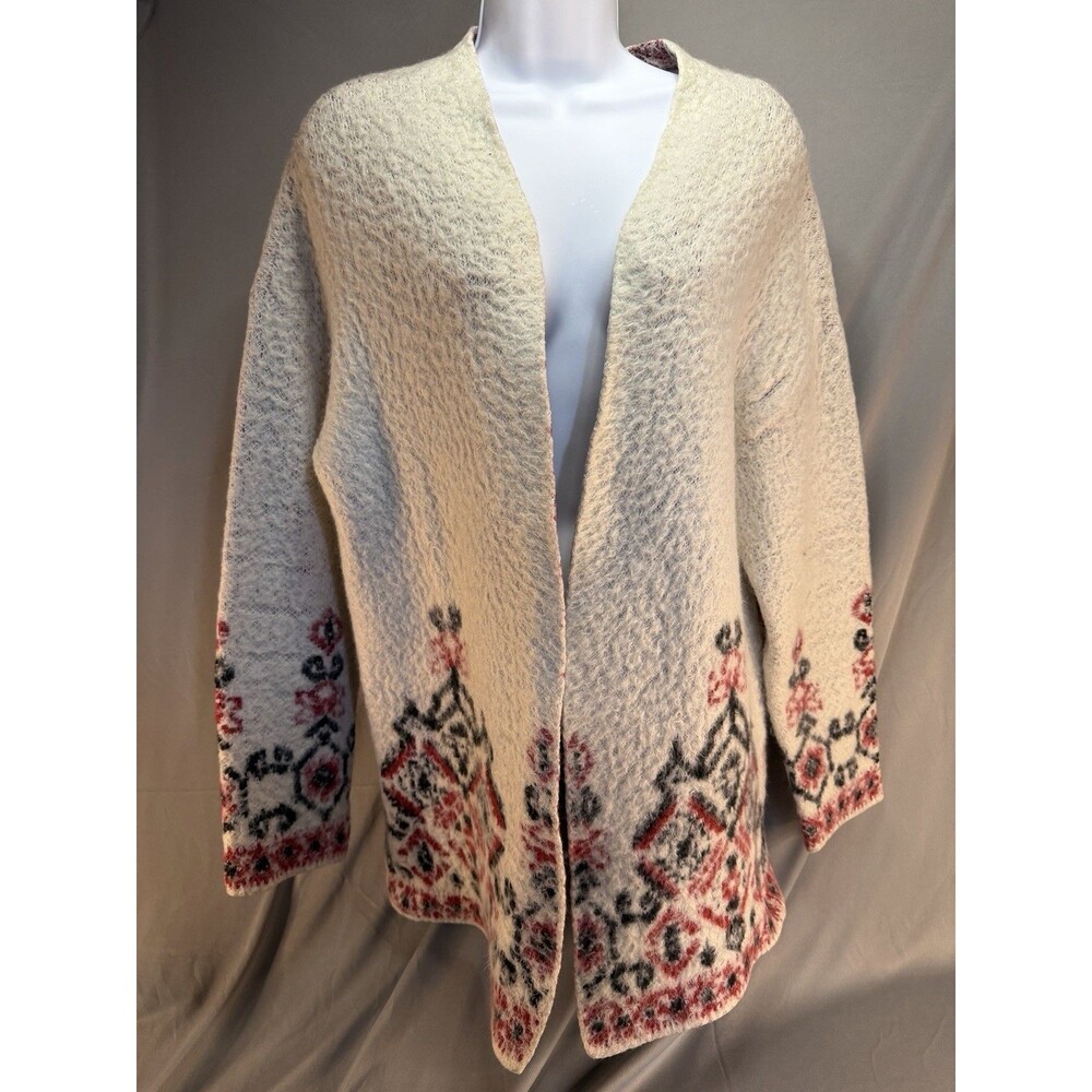 Boho Folk Womens Large Fuzzy Cozy Cardigan Grannycore Cottage Core Sweater
